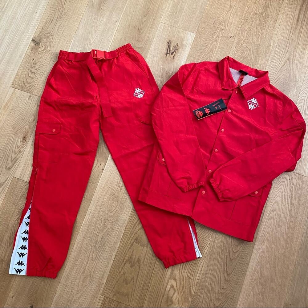 Kappa Authentic Shadow Skind Unisex Jacket and Cargo Pants in Red
